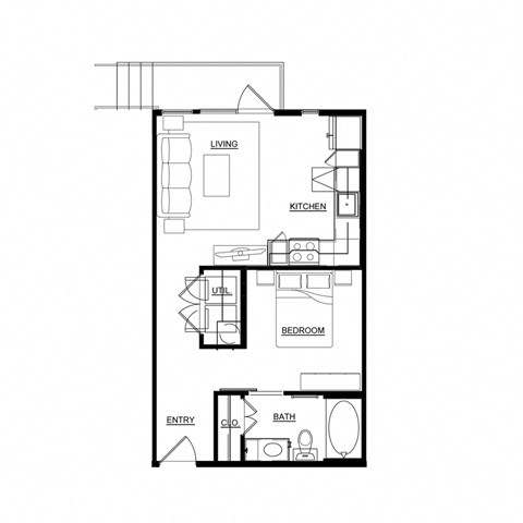 Floor plan for studio, 1 bath, 540 sqft